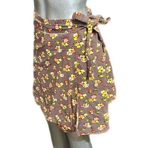 70s Mushroom Print Wrap Skirt Tie Waist Quirky Psychedelic Small/Medium Hippie